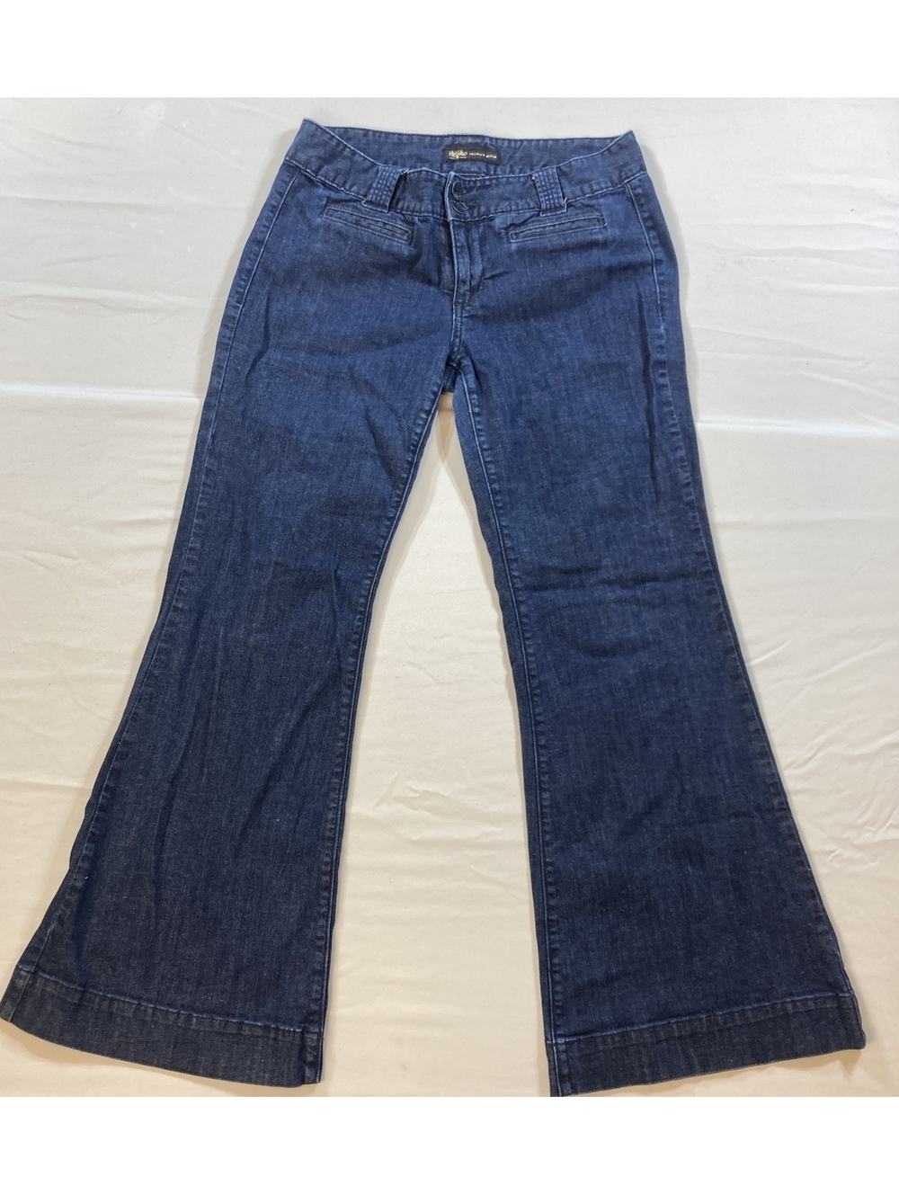 Mossimo Premium Denim Womens Size 12 Dark Wash Flare Leg Denim Blue Jeans MINT